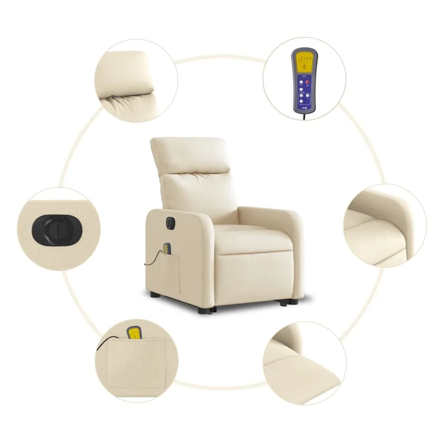 Fauteuil inclinable de massage électrique Crème Tissu - 8