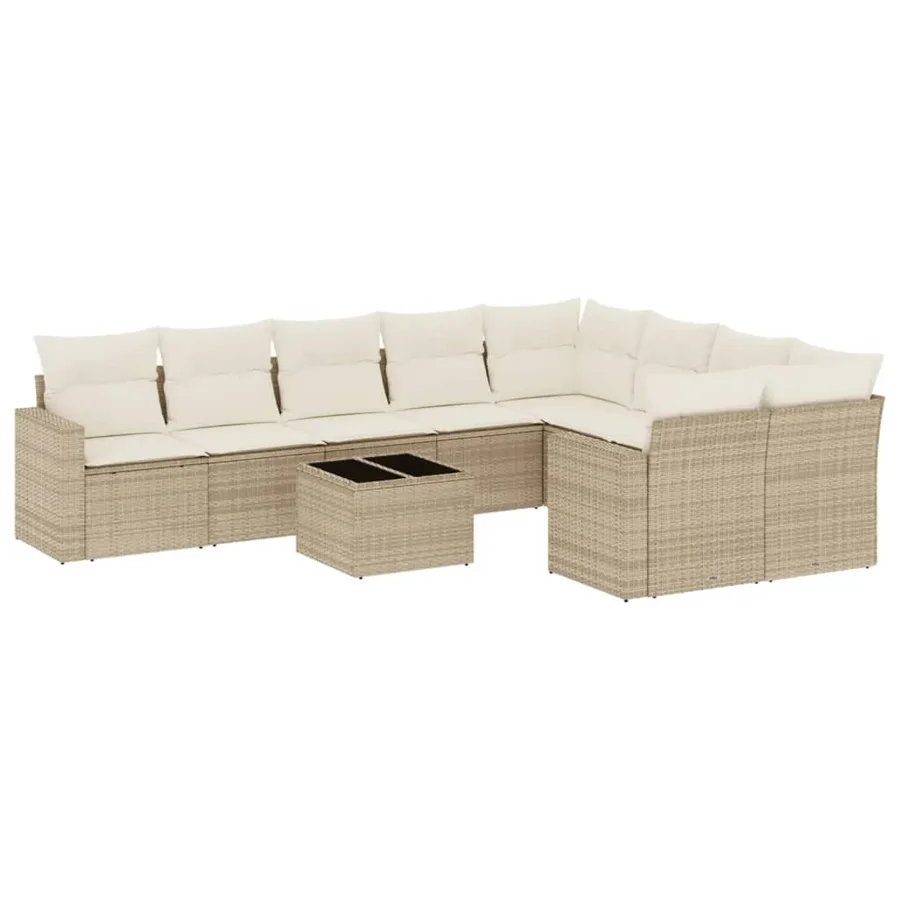 Salon de jardin avec coussins 10 pcs beige résine tressée - 2