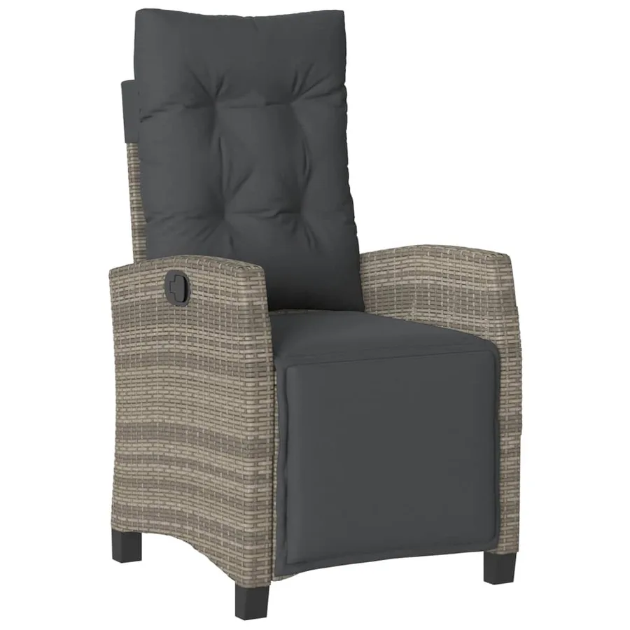 Chaise inclinable de jardin et repose-pied gris résine tressée - 2