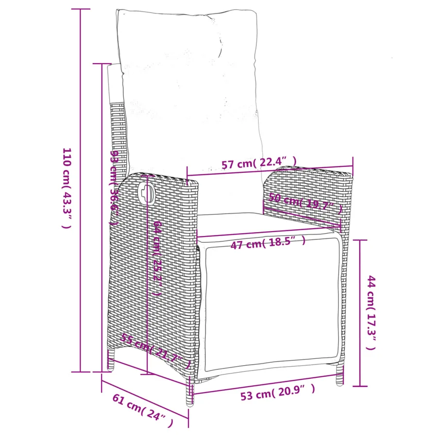 Chaise inclinable de jardin et repose-pied gris résine tressée - 22