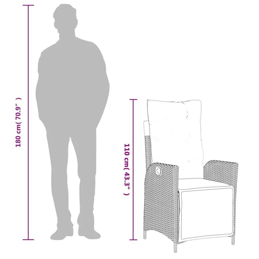 Chaise inclinable de jardin et repose-pied gris résine tressée - 23