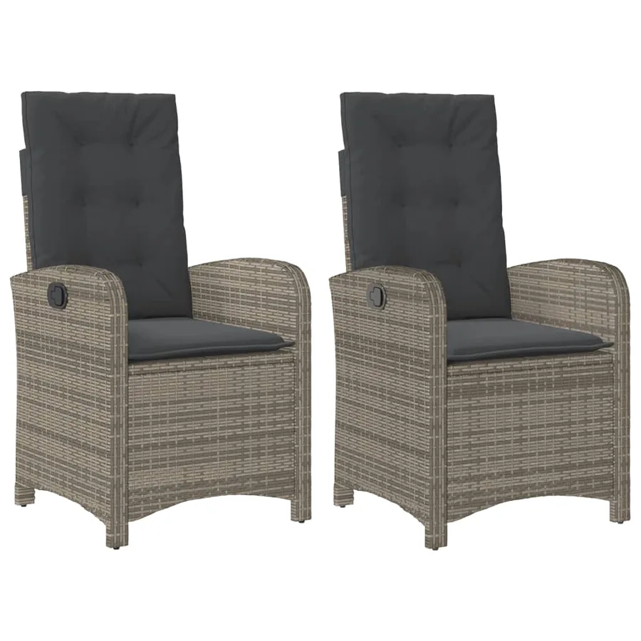 Chaises inclinables de jardin lot de 2 et coussins gris rotin - 2