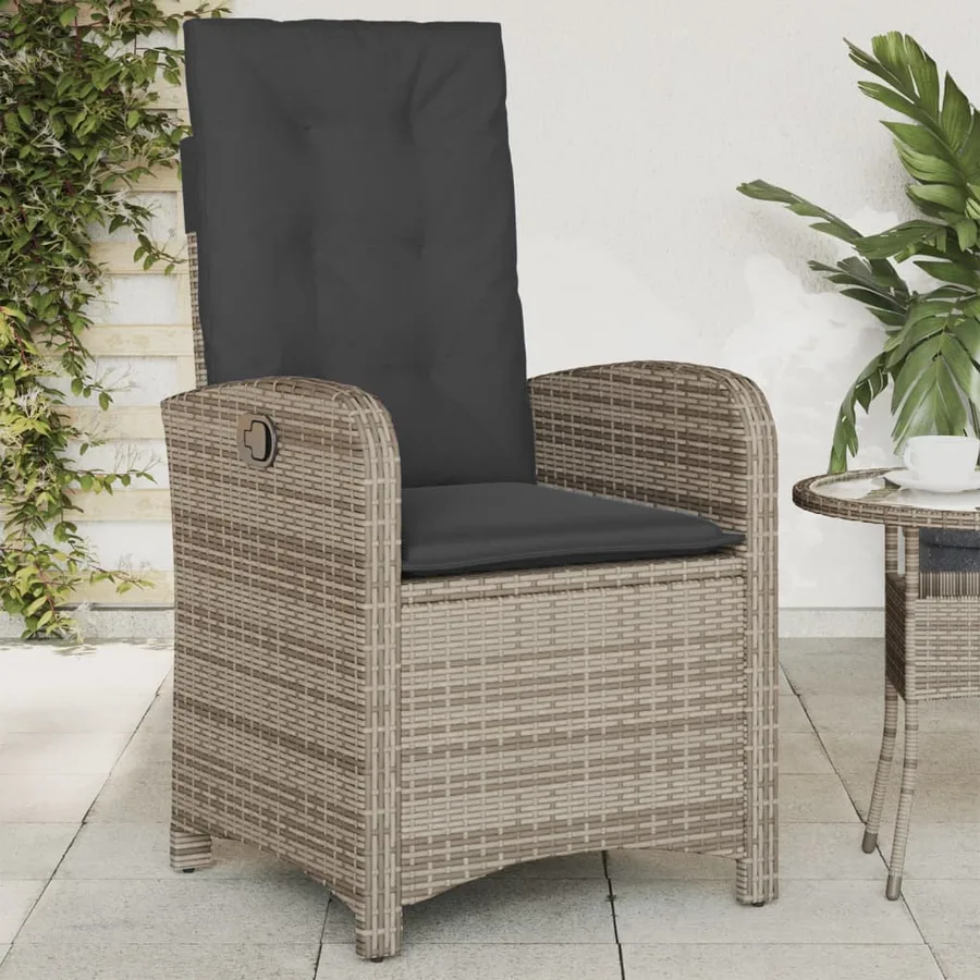 Chaises inclinables de jardin lot de 2 et coussins gris rotin - 3