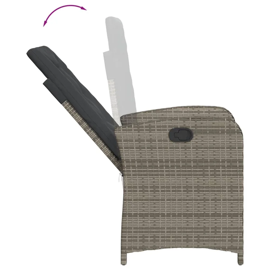 Chaises inclinables de jardin lot de 2 et coussins gris rotin - 8