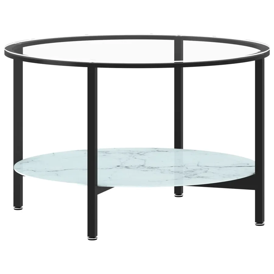 Table à thé Noir et marbre blanc 70 cm Verre trempé - 2