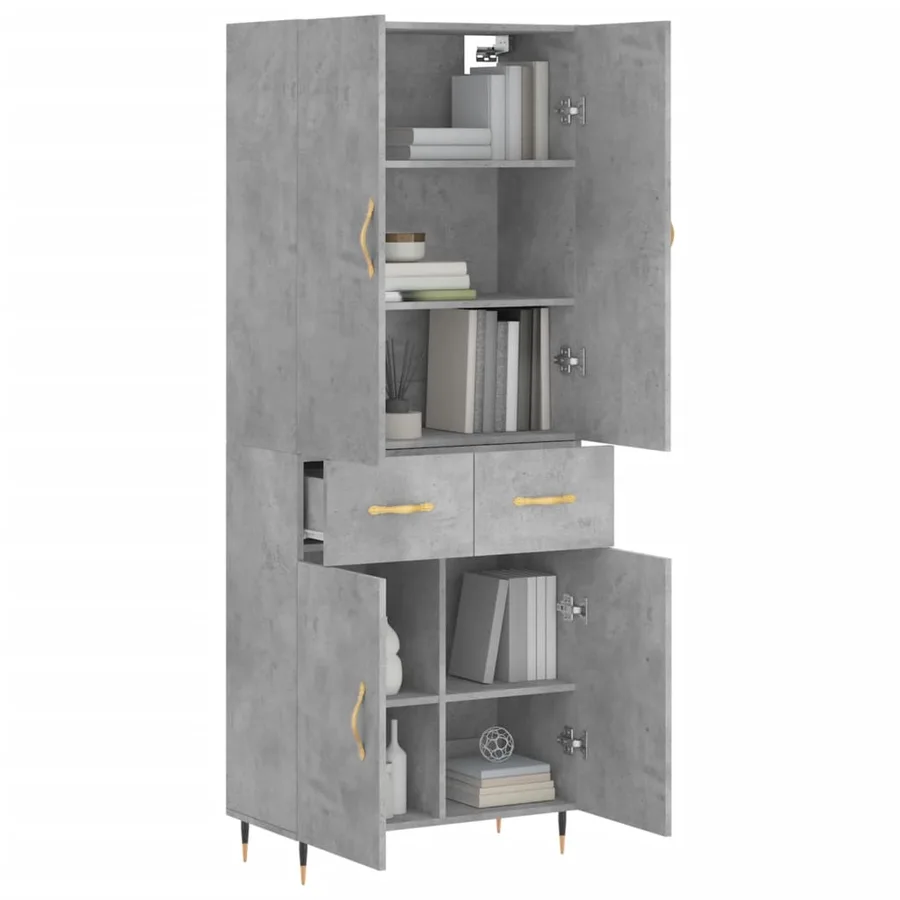 Buffet haut Gris béton 69,5x34x180 cm Bois d'ingénierie - 12
