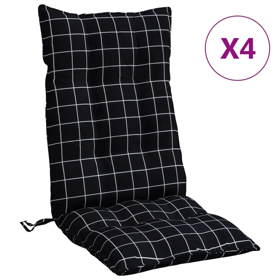 Coussins de chaise à dossier haut lot de 4 motif carreaux noir - 2