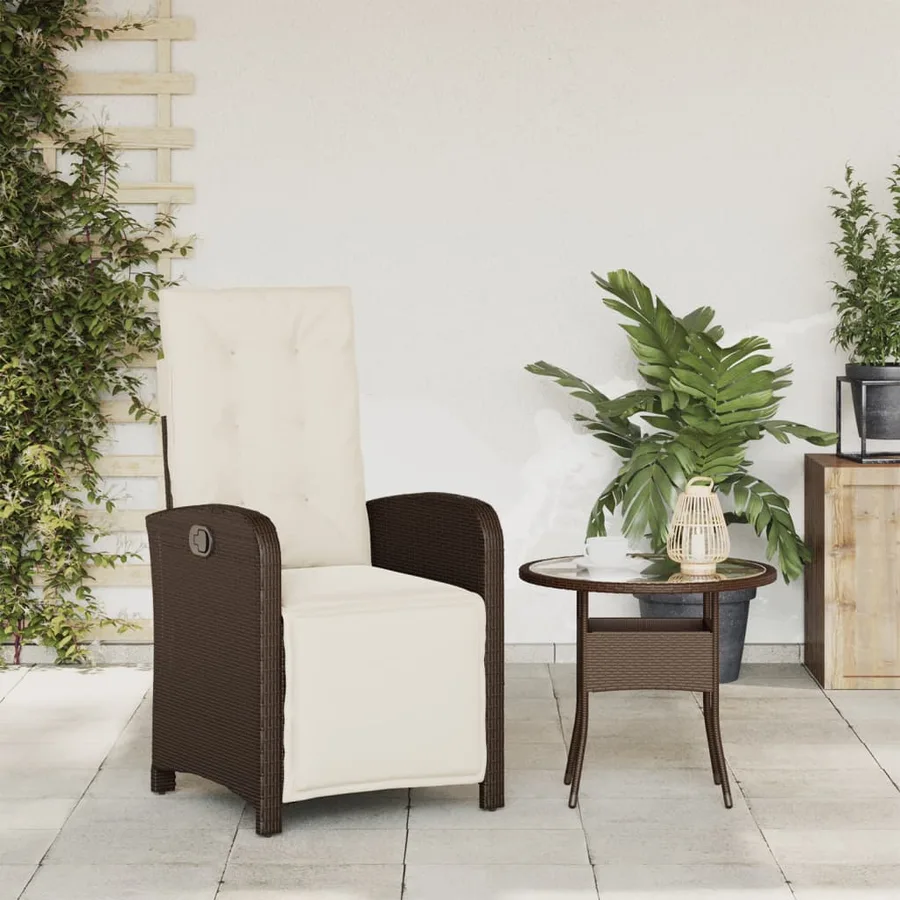 Chaise inclinable de jardin avec repose-pied gris clair rotin - 15