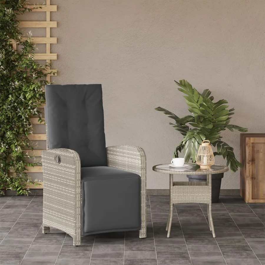 Chaise inclinable de jardin avec repose-pied gris clair rotin - 3