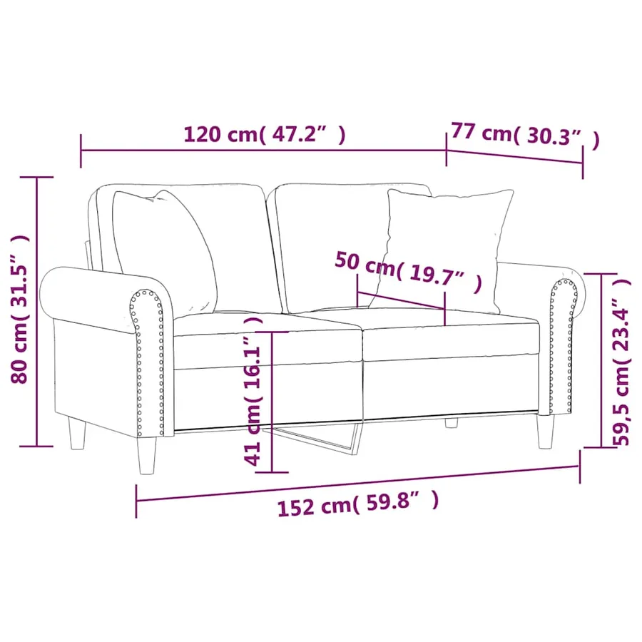 Canapé 2 places avec oreillers décoratifs noir 120 cm velours - 8