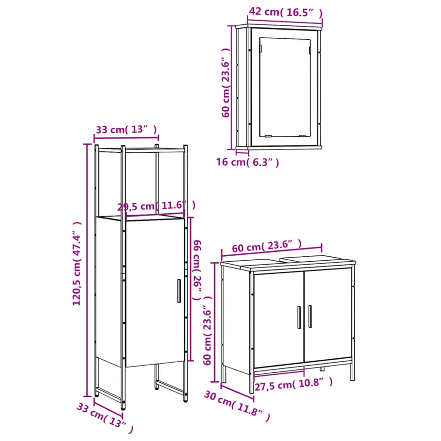 Ensemble de meubles de salle de bain 3 pcs Sonoma gris - 13