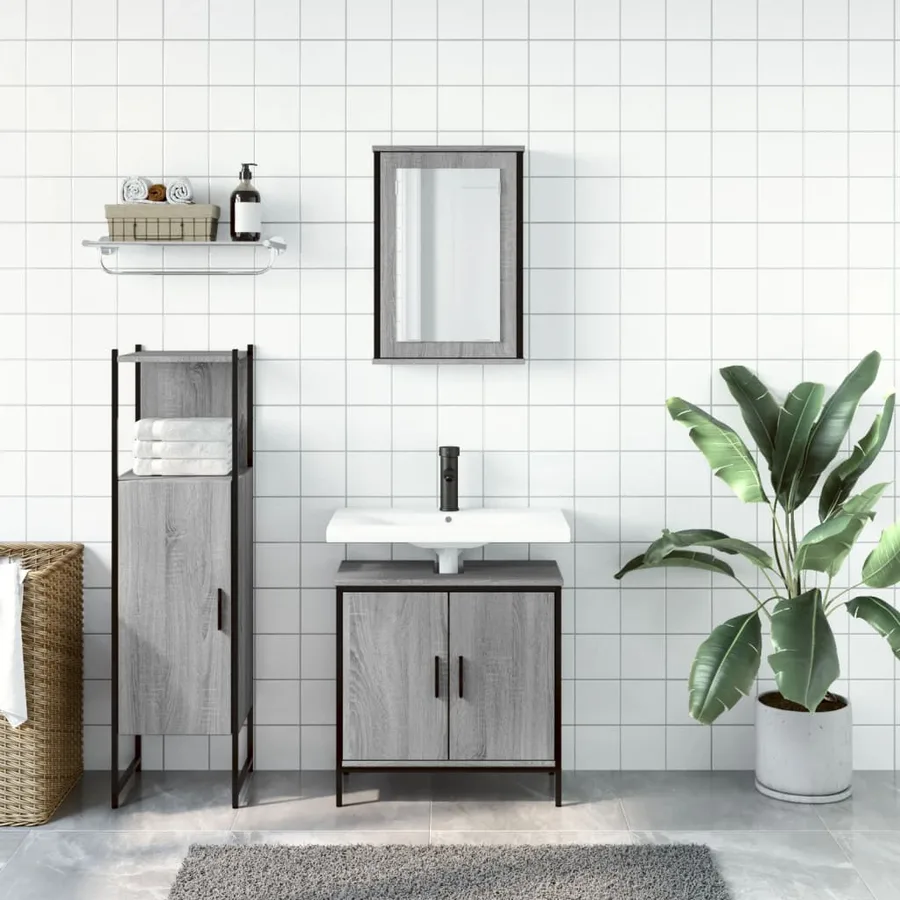 Ensemble de meubles de salle de bain 3 pcs Sonoma gris - 3