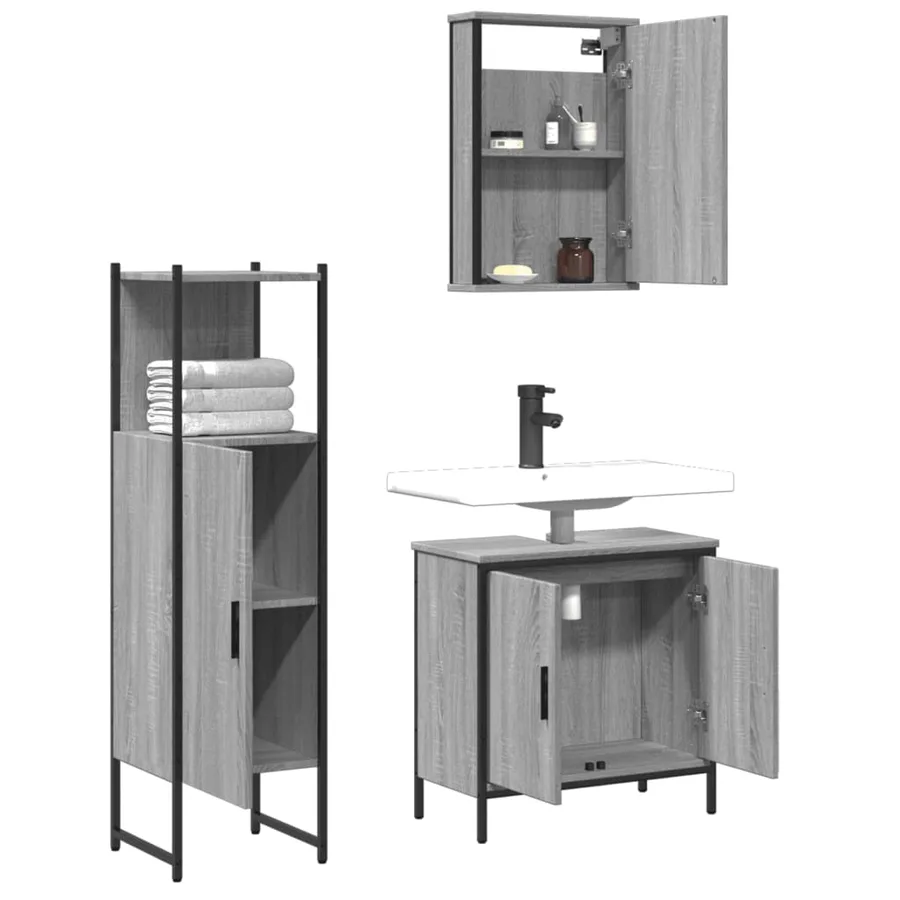 Ensemble de meubles de salle de bain 3 pcs Sonoma gris - 4