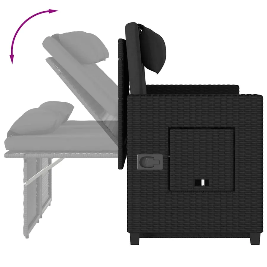 Banc inclinable de jardin avec coussins noir résine tressée - 10