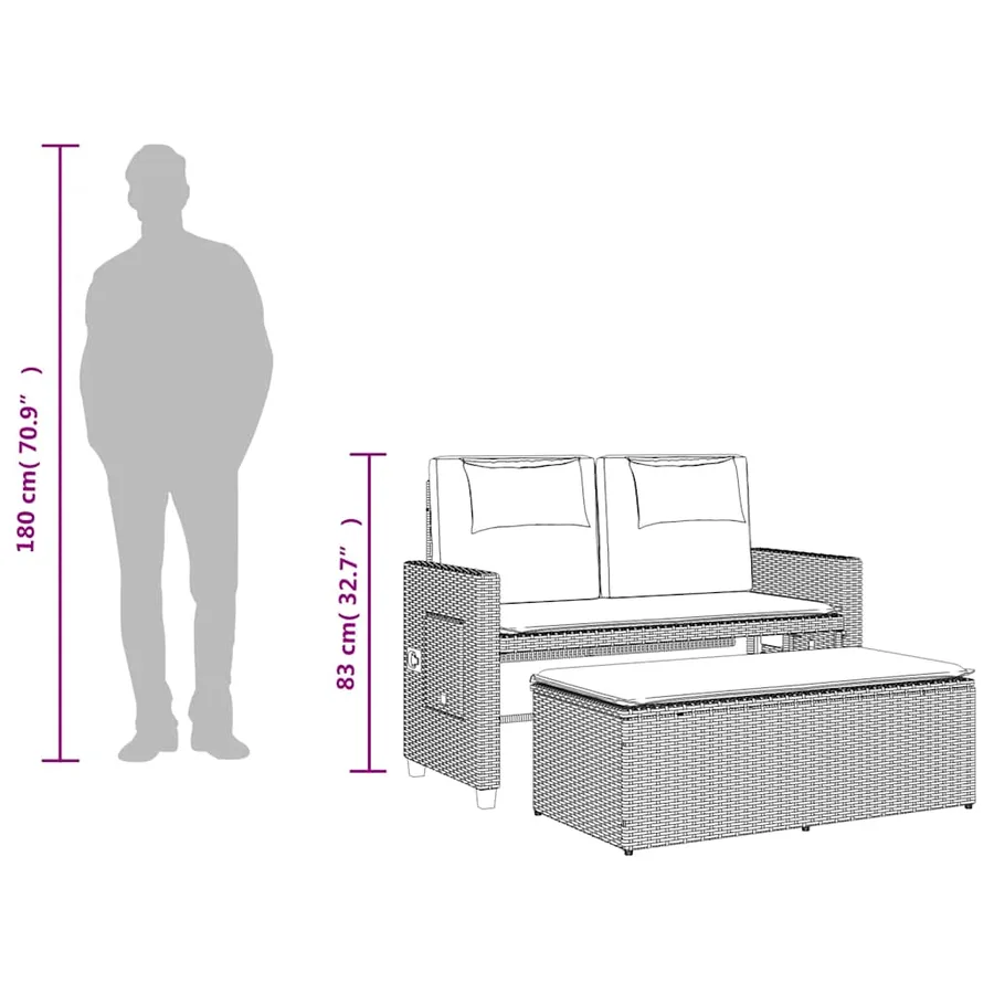 Banc inclinable de jardin avec coussins noir résine tressée - 14