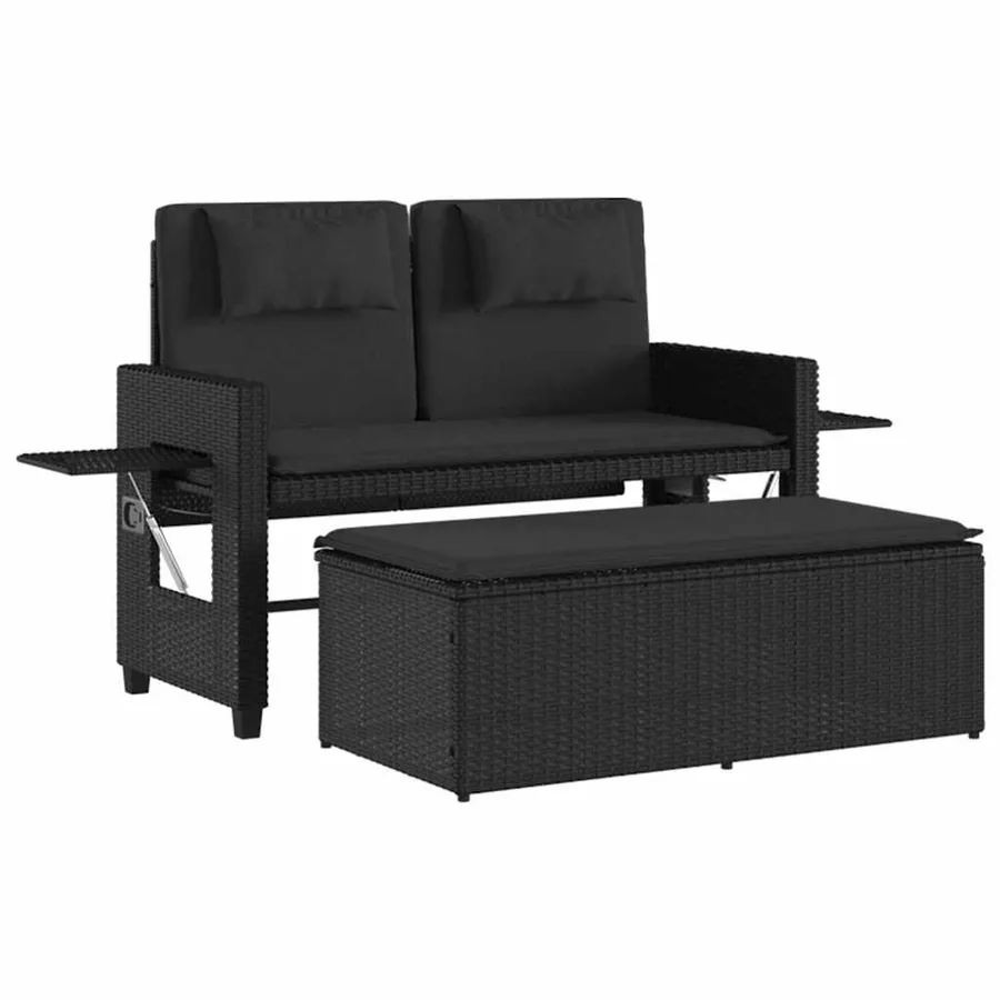 Banc inclinable de jardin avec coussins noir résine tressée - 2