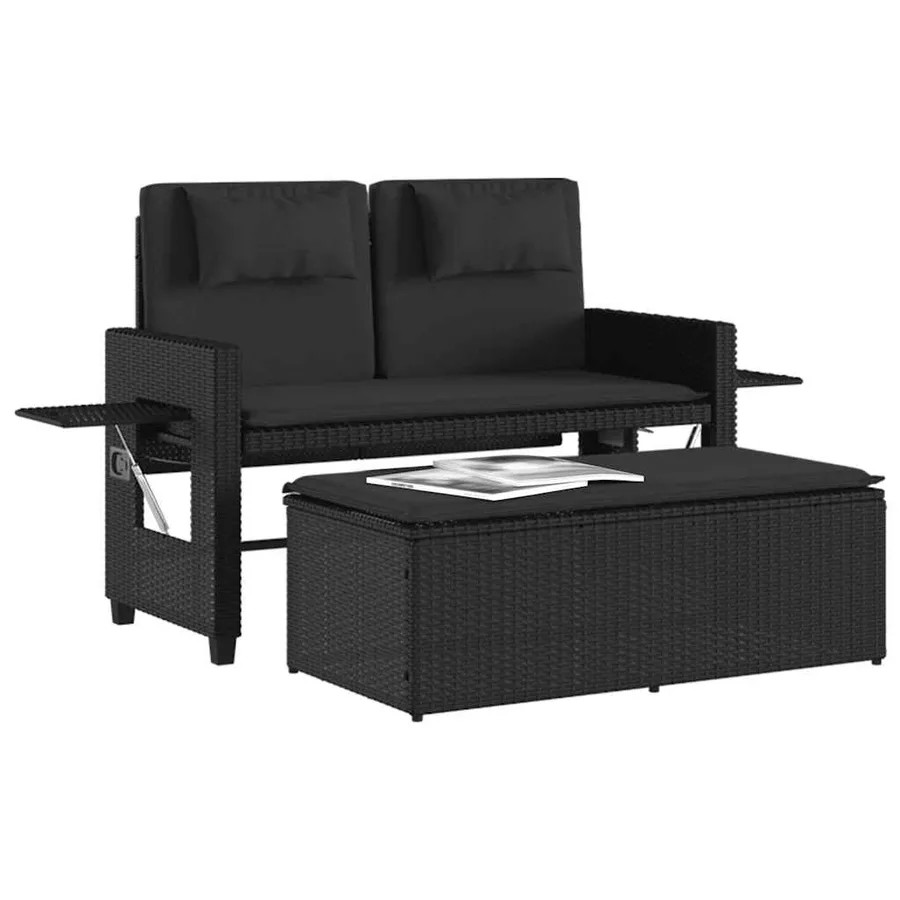 Banc inclinable de jardin avec coussins noir résine tressée - 4