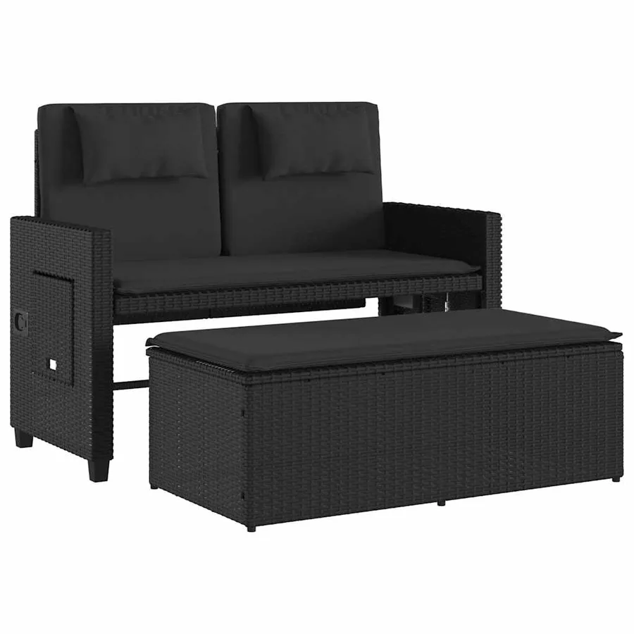 Banc inclinable de jardin avec coussins noir résine tressée - 5