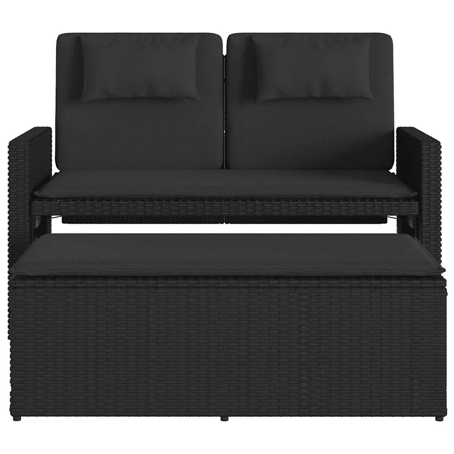 Banc inclinable de jardin avec coussins noir résine tressée - 6