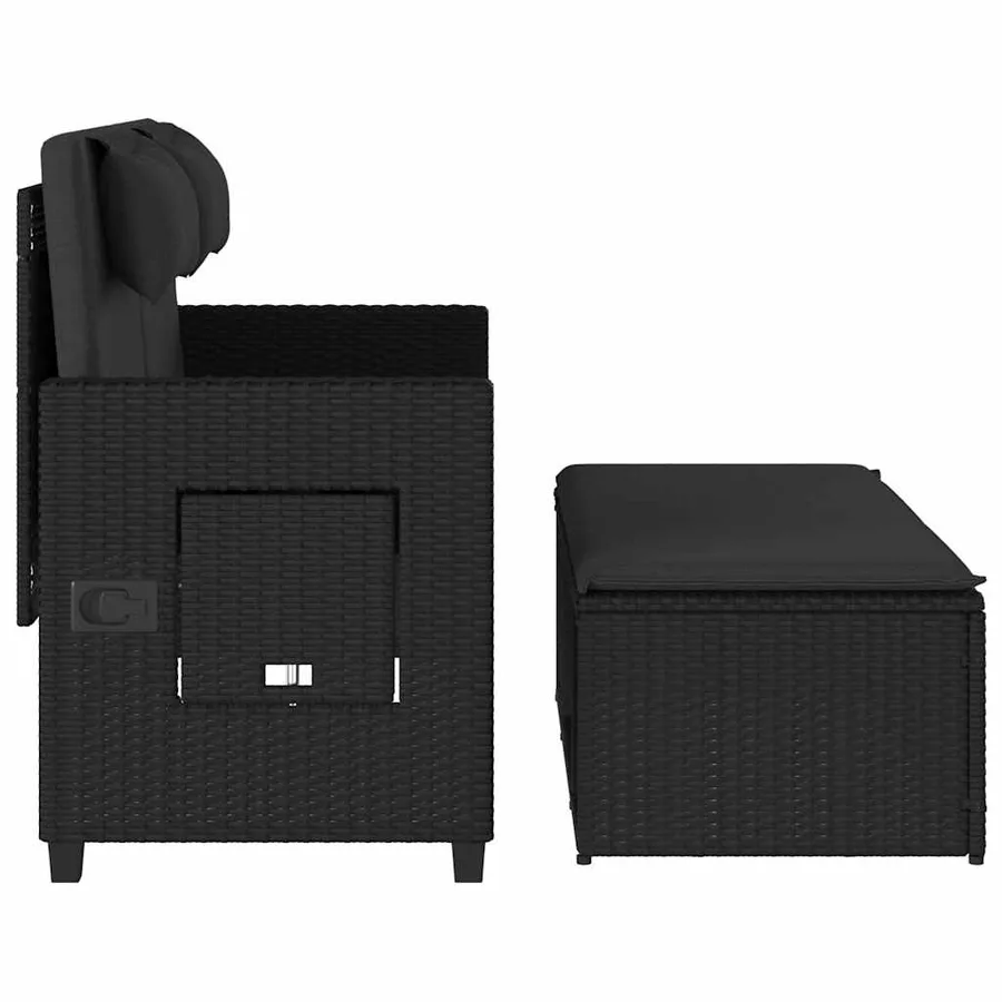 Banc inclinable de jardin avec coussins noir résine tressée - 7