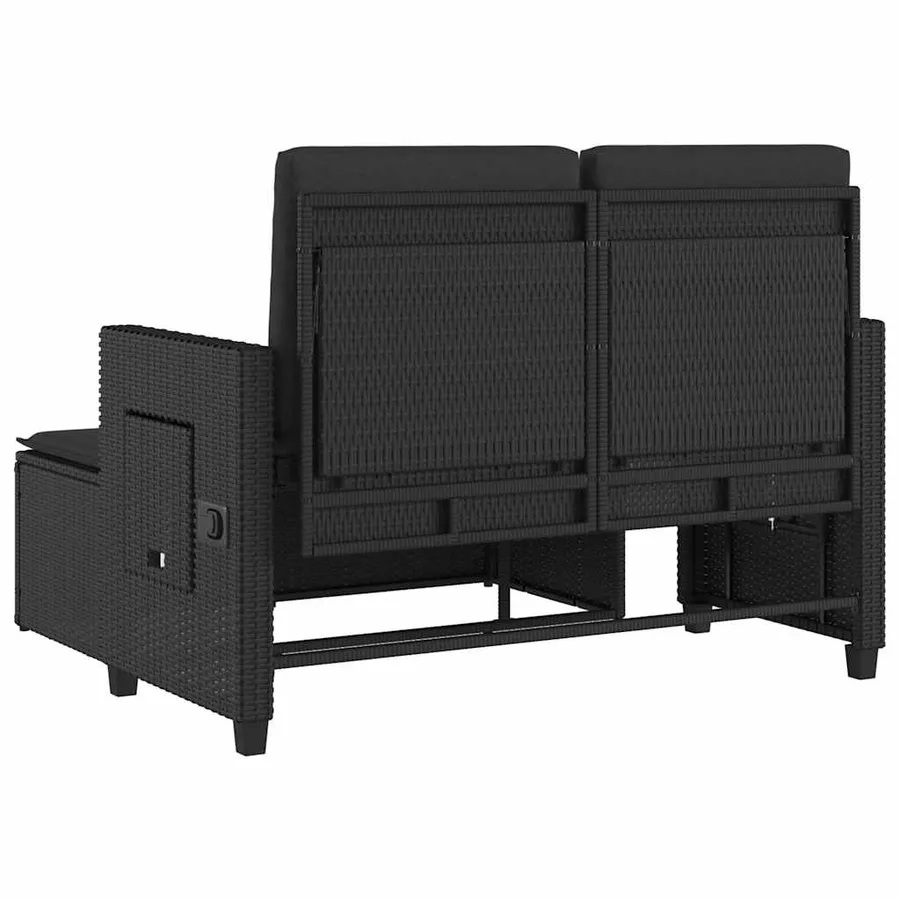 Banc inclinable de jardin avec coussins noir résine tressée - 8