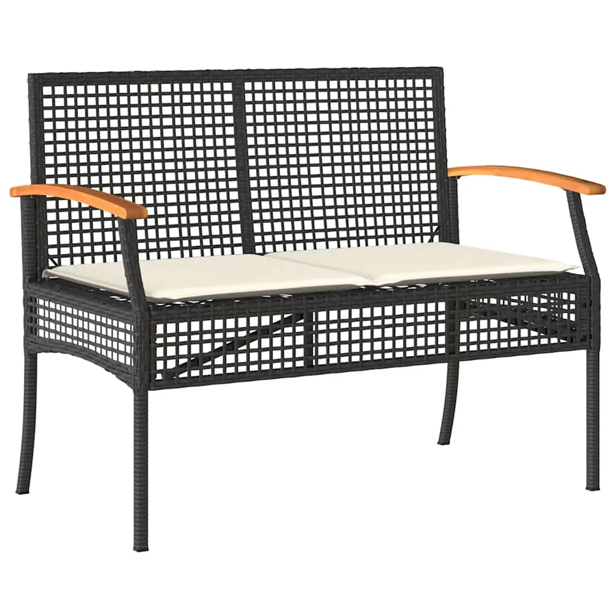 Banc de jardin avec coussin noir résine tressée et acacia - 2