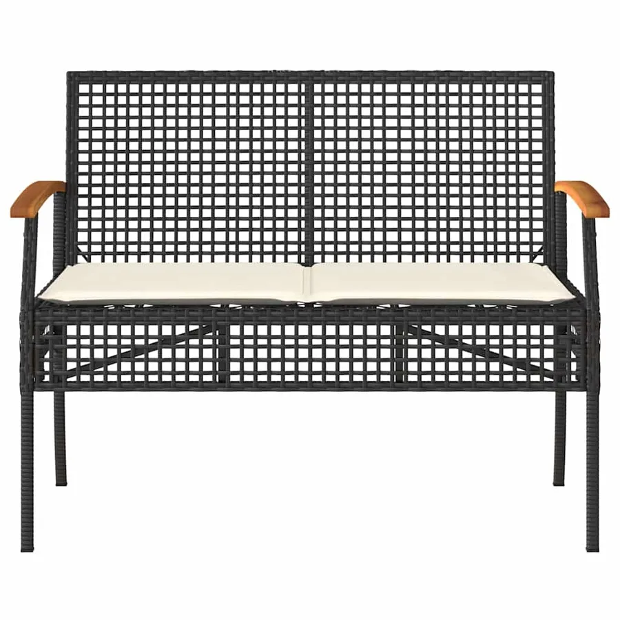 Banc de jardin avec coussin noir résine tressée et acacia - 4