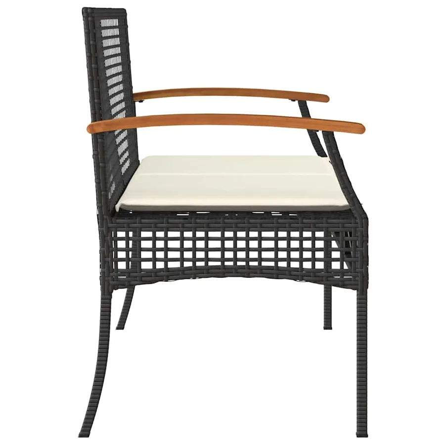 Banc de jardin avec coussin noir résine tressée et acacia - 5