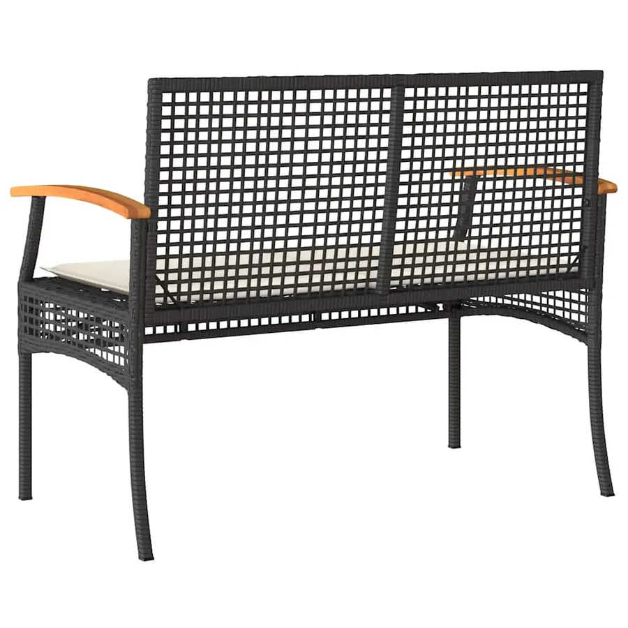 Banc de jardin avec coussin noir résine tressée et acacia - 6