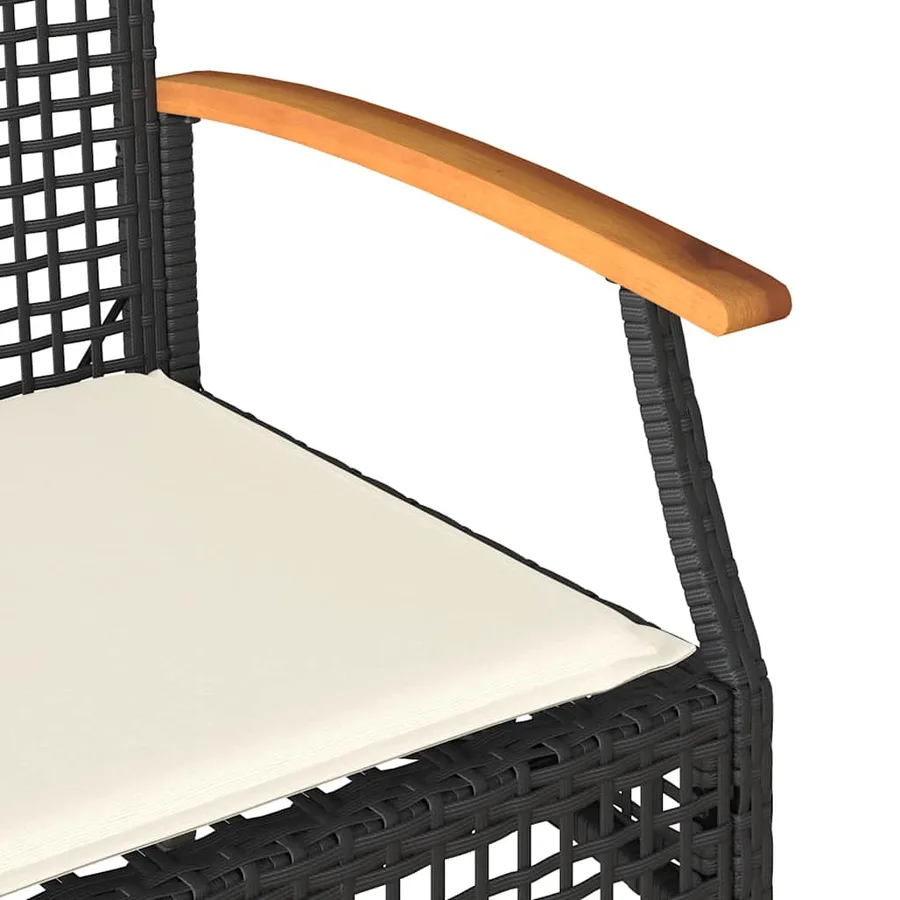 Banc de jardin avec coussin noir résine tressée et acacia - 7