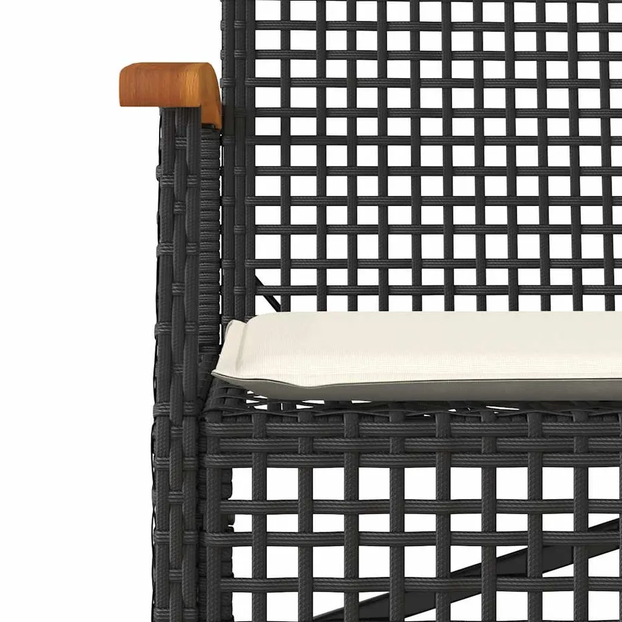 Banc de jardin avec coussin noir résine tressée et acacia - 8