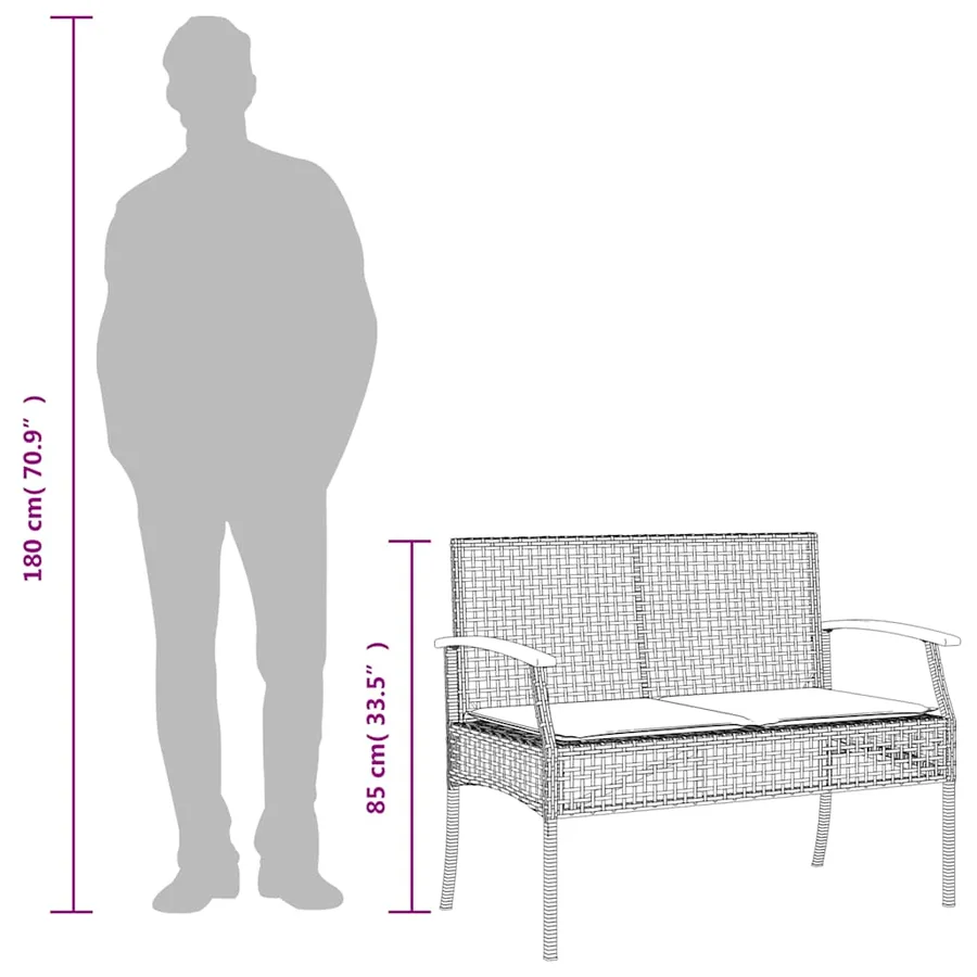 Banc de jardin avec coussin noir résine tressée et acacia - 9