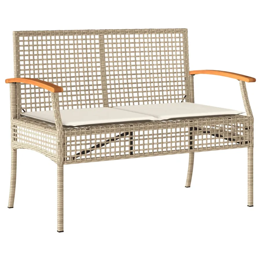 Banc de jardin avec coussin beige résine tressée et acacia - 2
