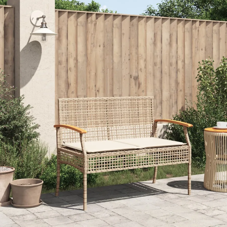 Banc de jardin avec coussin beige résine tressée et acacia - 3