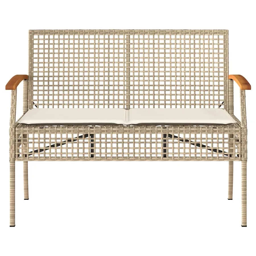 Banc de jardin avec coussin beige résine tressée et acacia - 4