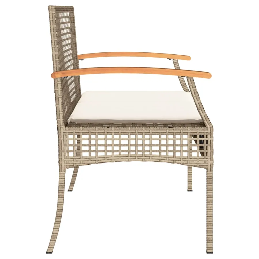 Banc de jardin avec coussin beige résine tressée et acacia - 5