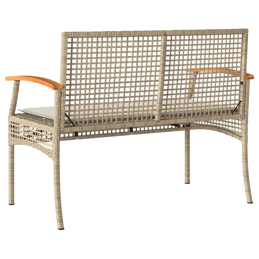 Banc de jardin avec coussin beige résine tressée et acacia - 6
