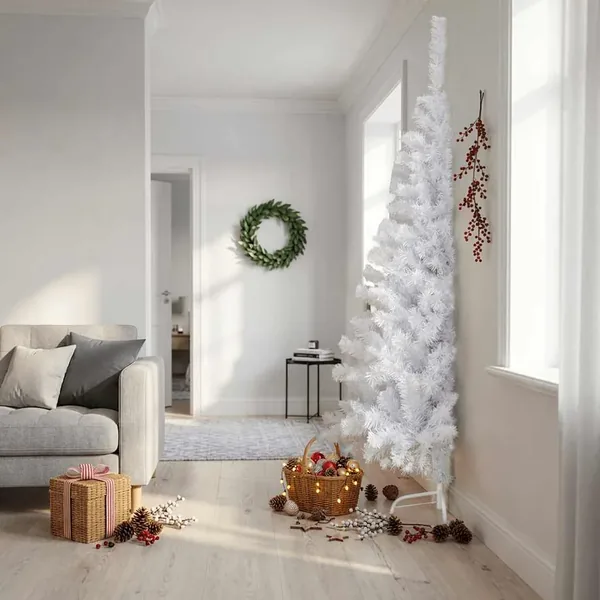Sapin de Noël artificiel moitié avec support blanc 210 cm PVC