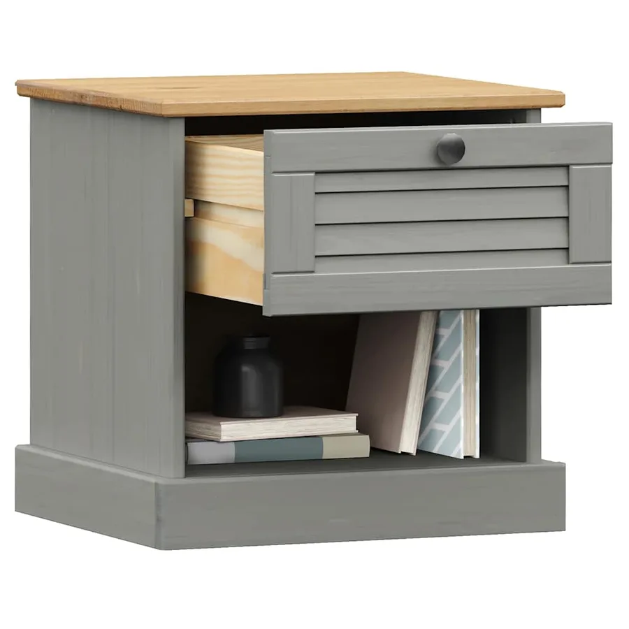 Table de chevet VIGO gris 42x35x40 cm bois de pin massif - 3