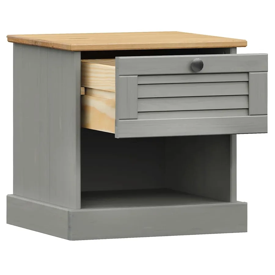 Table de chevet VIGO gris 42x35x40 cm bois de pin massif - 4