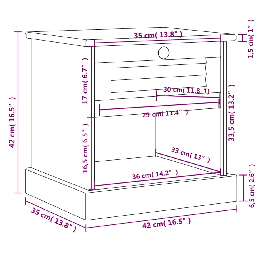Table de chevet VIGO gris 42x35x40 cm bois de pin massif - 9