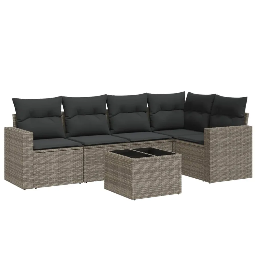 Salon de jardin 6 pcs avec coussins gris résine tressée - 2