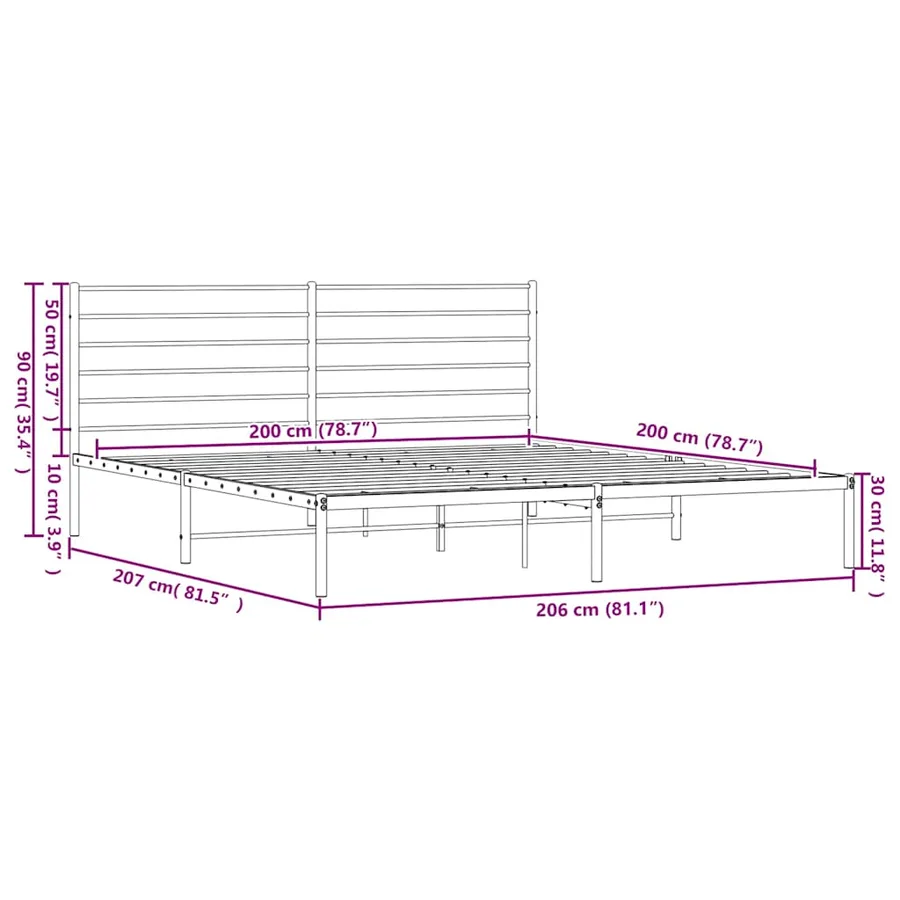Cadre de lit métal sans matelas avec tête de lit noir 200x200cm - 10