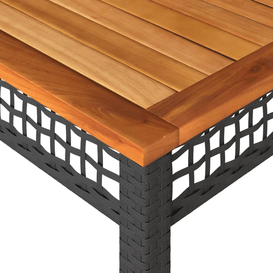Table de jardin noir 140x80x75 cm résine tressée et bois acacia - 7
