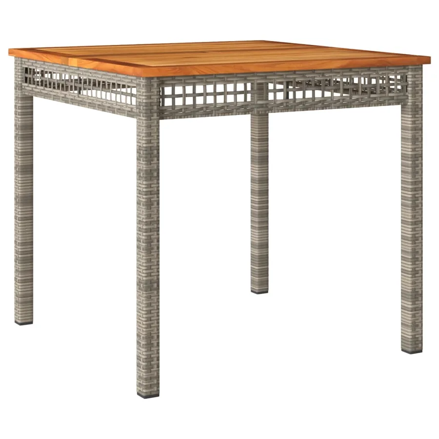 Table de jardin gris 80x80x74 cm résine tressée et bois acacia - 2