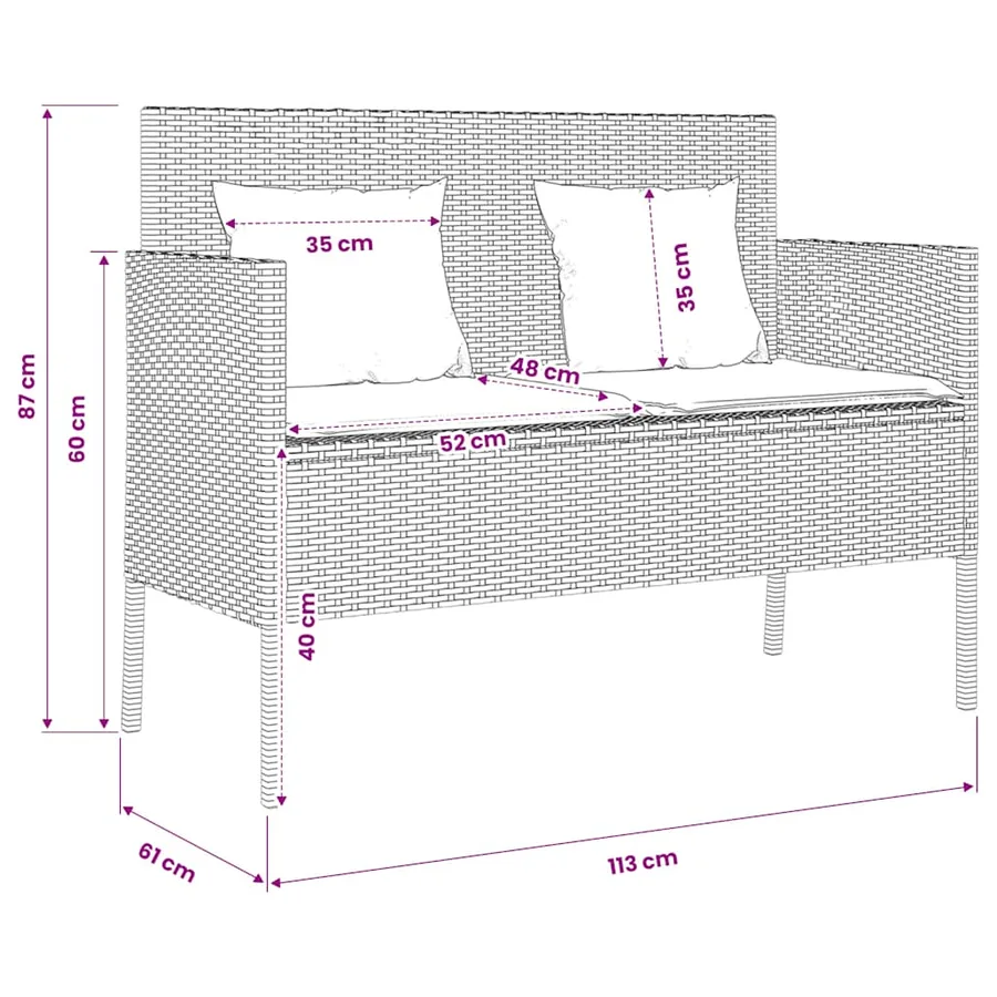 Banc de jardin avec coussins noir résine tressée - 11