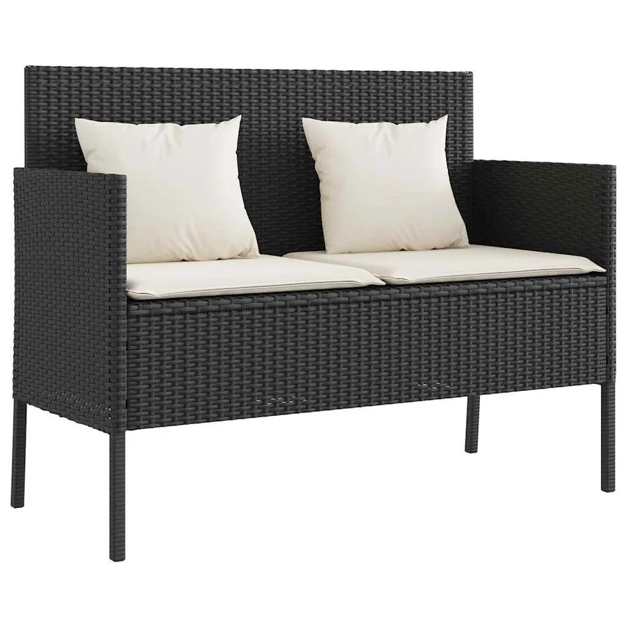 Banc de jardin avec coussins noir résine tressée - 2