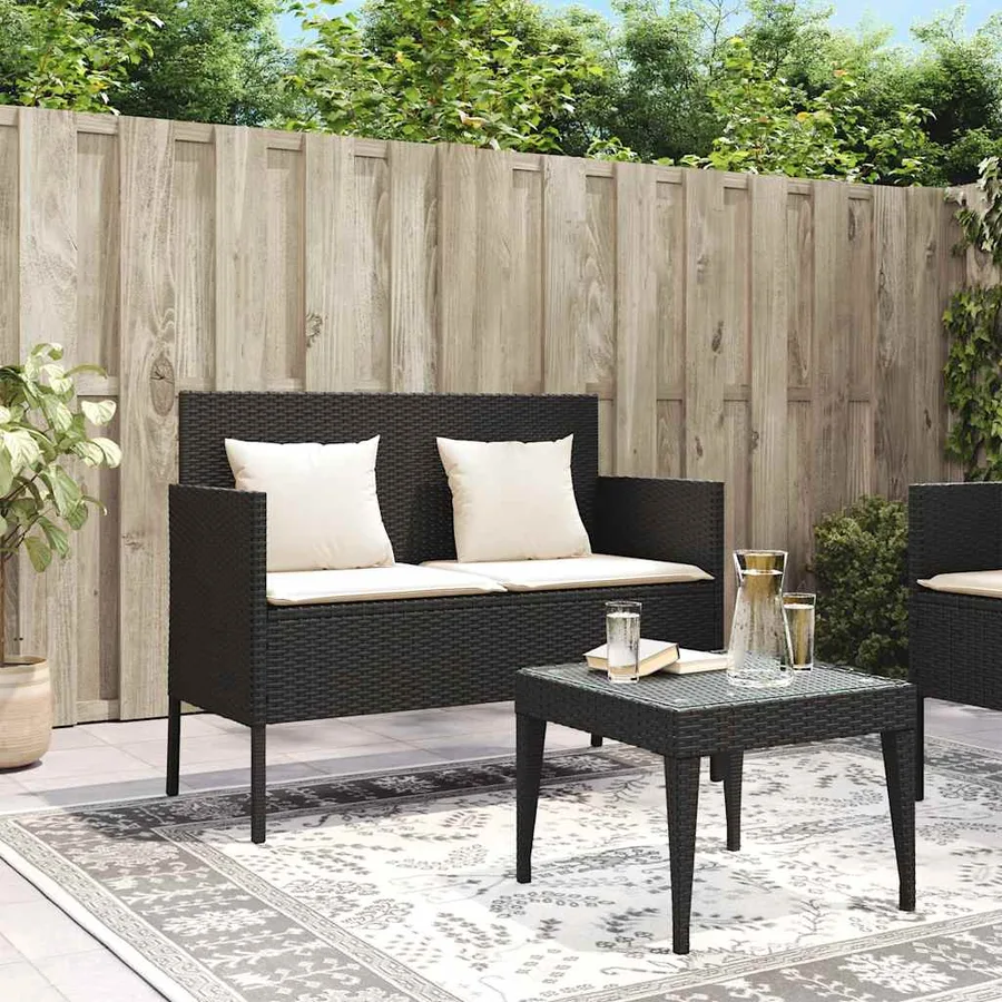 Banc de jardin avec coussins noir résine tressée - 3