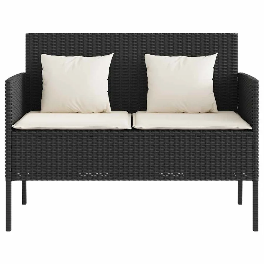 Banc de jardin avec coussins noir résine tressée - 4
