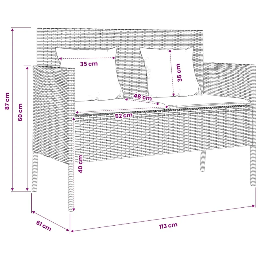 Banc de jardin avec coussins marron résine tressée - 11
